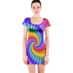 Psychedelic Rainbow Spiral Short Sleeve Bodycon Dress