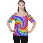 Psychedelic Rainbow Spiral Women s Cutout Shoulder Tee