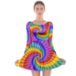 Psychedelic Rainbow Spiral Long Sleeve Skater Dress