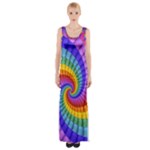 Psychedelic Rainbow Spiral Maxi Thigh Split Dress