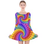 Psychedelic Rainbow Spiral Long Sleeve Velvet Skater Dress