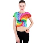 Psychedelic Rainbow Spiral Crew Neck Crop Top