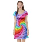 Psychedelic Rainbow Spiral Short Sleeve Skater Dress