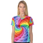 Psychedelic Rainbow Spiral Women s V-Neck Sport Mesh Tee