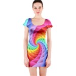 Psychedelic Rainbow Spiral Short Sleeve Bodycon Dress