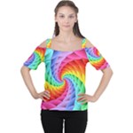 Psychedelic Rainbow Spiral Women s Cutout Shoulder Tee