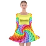 Psychedelic Rainbow Spiral Long Sleeve Skater Dress