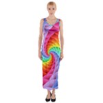 Psychedelic Rainbow Spiral Fitted Maxi Dress