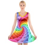 Psychedelic Rainbow Spiral V-Neck Sleeveless Dress