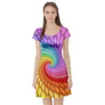 Psychedelic Rainbow Spiral Short Sleeve Skater Dress