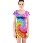 Psychedelic Rainbow Spiral Short Sleeve Bodycon Dress