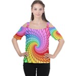 Psychedelic Rainbow Spiral Women s Cutout Shoulder Tee