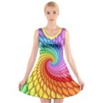 Psychedelic Rainbow Spiral V-Neck Sleeveless Dress