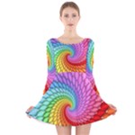 Psychedelic Rainbow Spiral Long Sleeve Velvet Skater Dress