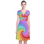 Psychedelic Rainbow Spiral Short Sleeve Front Wrap Dress