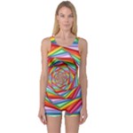 Psychedelic Rainbow Spiral One Piece Boyleg Swimsuit