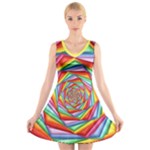 Psychedelic Rainbow Spiral V-Neck Sleeveless Dress