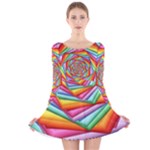 Psychedelic Rainbow Spiral Long Sleeve Velvet Skater Dress