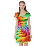 Psychedelic Rainbow Spiral Short Sleeve Skater Dress