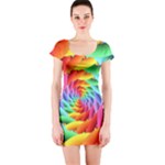 Psychedelic Rainbow Spiral Short Sleeve Bodycon Dress