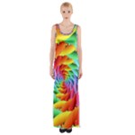 Psychedelic Rainbow Spiral Maxi Thigh Split Dress