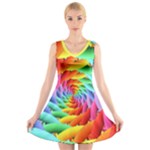 Psychedelic Rainbow Spiral V-Neck Sleeveless Dress