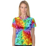 Psychedelic Rainbow Spiral Women s V-Neck Sport Mesh Tee