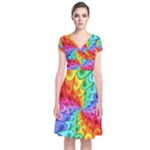 Psychedelic Rainbow Spiral Short Sleeve Front Wrap Dress