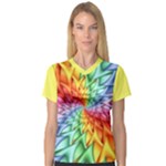 Psychedelic Rainbow Spiral Women s V-Neck Sport Mesh Tee