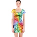 Psychedelic Rainbow Spiral Short Sleeve Bodycon Dress