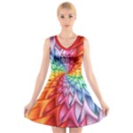 Psychedelic Rainbow Spiral V-Neck Sleeveless Dress