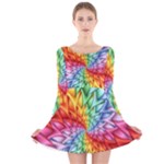 Psychedelic Rainbow Spiral Long Sleeve Velvet Skater Dress