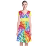 Psychedelic Rainbow Spiral Short Sleeve Front Wrap Dress