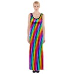 Psychedelic Rainbow Glitter Stripes  Maxi Thigh Split Dress