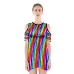 Psychedelic Rainbow Glitter Stripes Women s Cutout Shoulder Dress