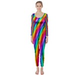 Psychedelic Rainbow Glitter Stripes  Long Sleeve Catsuit