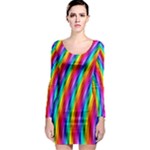 Psychedelic Rainbow Glitter Stripes Long Sleeve Bodycon Dress