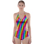 Psychedelic Rainbow Glitter Stripes Cut-Out One Piece Swimsuit