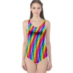 Psychedelic Rainbow Glitter Stripes  One Piece Swimsuit