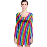 Psychedelic Rainbow Glitter Stripes Long Sleeve Velvet Bodycon Dress