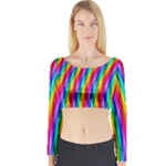 Psychedelic Rainbow Glitter Stripes Long Sleeve Crop Top (Tight Fit)