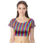 Psychedelic Rainbow Glitter Stripes Short Sleeve Crop Top (Tight Fit)