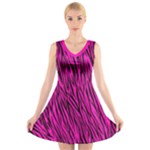 Hot Pink Zebra Stripes  V-Neck Sleeveless Dress