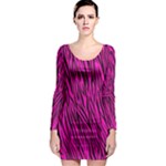 Pink Zebra Stripes Long Sleeve Bodycon Dress