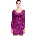 Hot Pink Zebra Stripes Long Sleeve Velvet Bodycon Dress