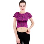 Pink Zebra Stripes  Crew Neck Crop Top