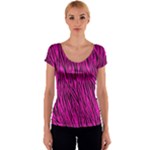 Pink Zebra Stripes Women s V-Neck Cap Sleeve Top