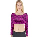 Pink Zebra Stripes Long Sleeve Crop Top (Tight Fit)