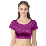 Pink Zebra Stripes Short Sleeve Crop Top (Tight Fit)