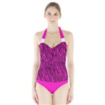 Hot Pink Zebra Stripes Women s Halter One Piece Swimsuit